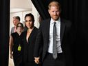Meghan Markle (L) and Prince Harry, Duke and Duchess of Sussex, attend Project Healthy Minds' third annual World Mental Health Day Gala at Spring Studios on Thursday, October 9, 2025, in New York City.