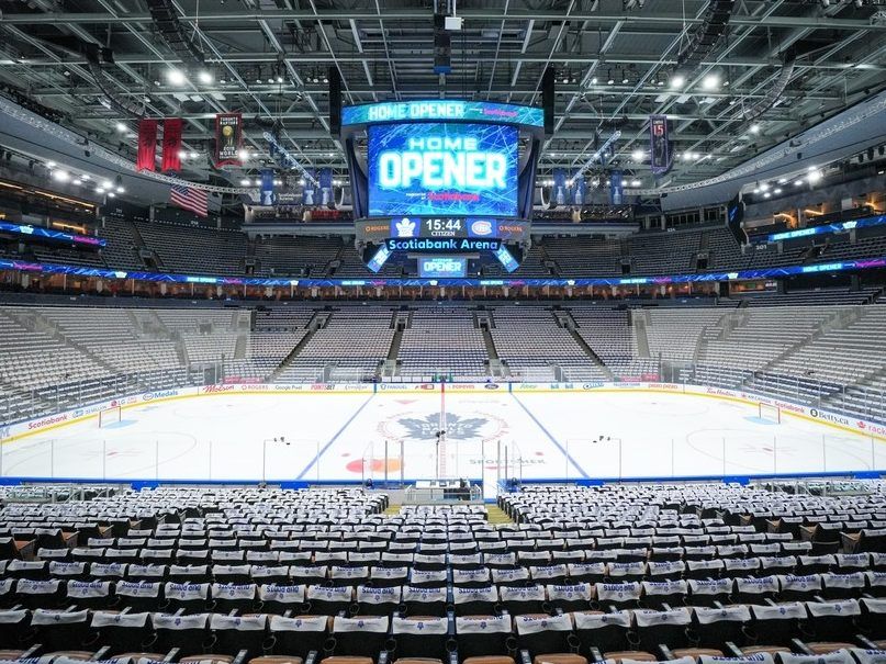 General view of Scotiabank Arena prior to the NHL game between the Toronto Maple Leafs and Montreal Canadiens at Scotiabank Arena on October 8, 2025 in Toronto, Ontario, Canada.