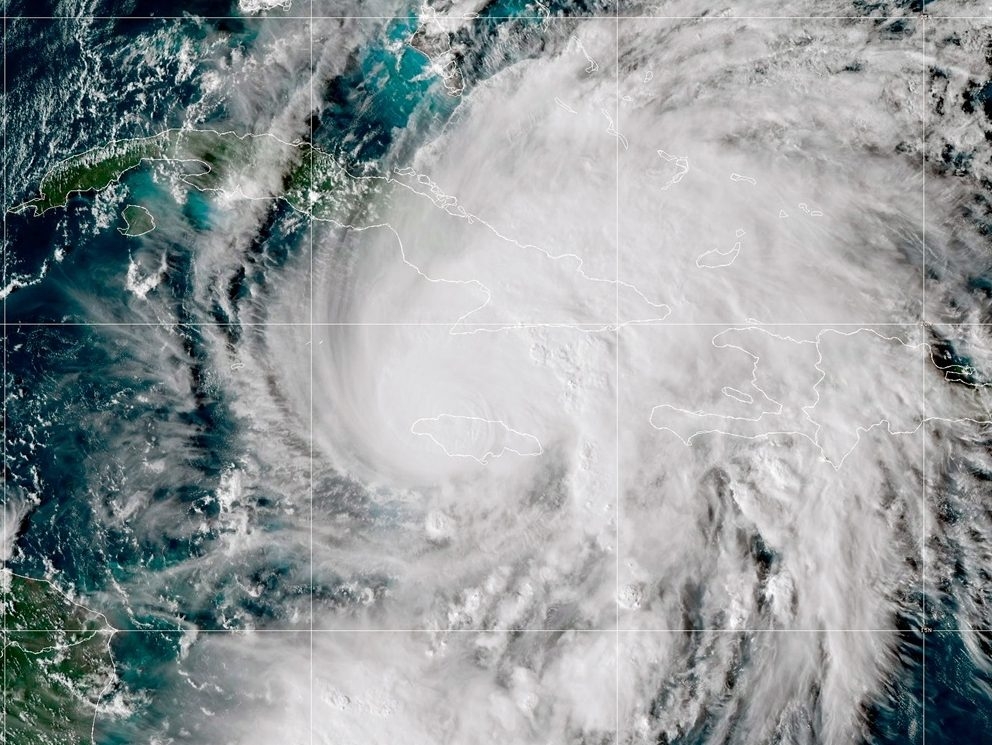 In this handout satellite image provided by the National Oceanic and Atmospheric Administration (NOAA), Hurricane Melissa makes landfall over Jamaica and weakens to a Category 4 storm in the Caribbean Sea, on Oct. 28, 2025. Hurricane Melissa hit Jamaica, bringing torrential winds, flash flooding, and storm surge, according to the National Hurricane Center.  In this handout satellite image provided by the National Oceanic and Atmospheric Administration (NOAA), Hurricane Melissa makes landfall over Jamaica and weakens to a Category 4 storm in the Caribbean Sea, on Oct. 28, 2025. Hurricane Melissa hit Jamaica, bringing torrential winds, flash flooding, and storm surge, according to the National Hurricane Center.