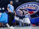 Fans walk through the Toronto Blue Jays merchandise store outside Rogers Centre in Toronto, on Saturday, Oct. 11, 2025.