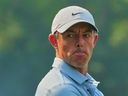 Rory McIlroy of Northern Ireland reacts at the DP World Tour Championship golf tournament in New Delhi, India on Thursday, October 16, 2025.