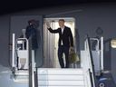 Prime Minister Mark Carney boards a government plane bound for Poland, Germany and Latvia from Ottawa Airport on Saturday, August 23, 2025.