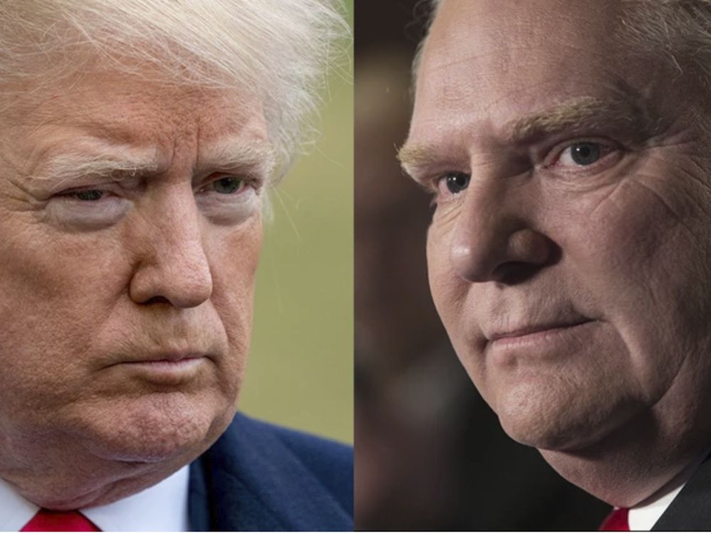 US President Donald Trump (left) and Ontario Premier Doug Ford. Photo by Andrew Harnick/Chris Young/AP Photo/The Canadian Press