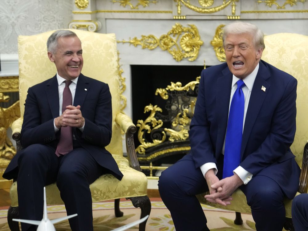 Prime Minister Mark Carney and U.S. President Donald Trump hold a press conference at the White House in Washington, D.C., Tuesday, Oct. 7, 2025.