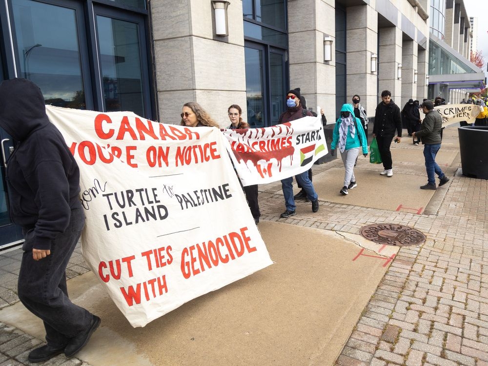 Owen Sound woman charged after vandalism at defence industry protest in London, Ont.