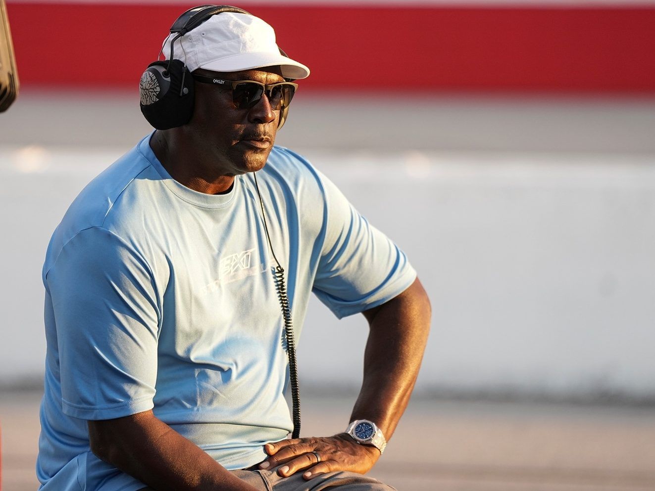 Team owner Michael Jordan watches the NASCAR Cup Series race at Darlington Raceway on August 31, 2025 in Darlington, South Carolina.