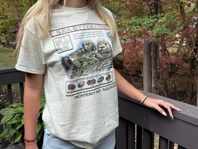This photo provided by the Monterey Bay Aquarium shows a person wearing a reissued Monterey Bay Aquarium T-shirt on Wednesday, October 15, 2025, in Pacific Grove, California.