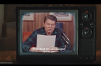 Former US President Ronald Reagan is seen in an Ontario government ad about tariffs.