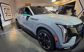 The Cadillac ESCALADE IQ electric SUV, which comes equipped with the semi-autonomous driver-assistance system Super Cruise, is seen here at the GM Forward media event in New York.