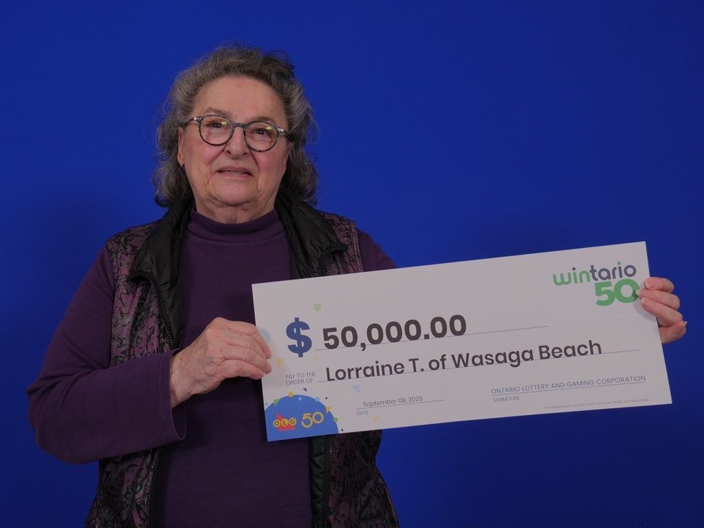 Lorraine Tymchuk of Wasaga Beach, Ontario won $50,000 in the August 14, 2025 Vintario drawing.