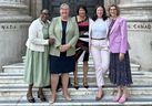 From left, Toronto Film Commission representatives Aretha Phillipe, Claire Barnett, Mayor Olivia Chow, Carla Webber-Gallagher and Marguerite Pigott are seen outside Canada House in London in July in this photo Barnett posted on LinkedIn.