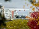 Vehicles enter the United States from Canada at the Blue Water Bridge in Sarnia, Ontario, on October 24, 2025.