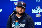 Toronto Blue Jays' Bo Bichette speaks to the media prior to Game 6 of the World Series against the Los Angeles Dodgers, Friday, Oct. 31, 2025, in Toronto.