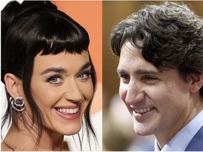 Katy Perry and Justin Trudeau are seen in undated file photos