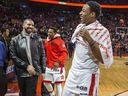 Drake shared a laugh with Kyle Lowry and DeMar DeRozan after the Toronto Raptors beat the Philadelphia 76ers in Toronto. April 12, 2016