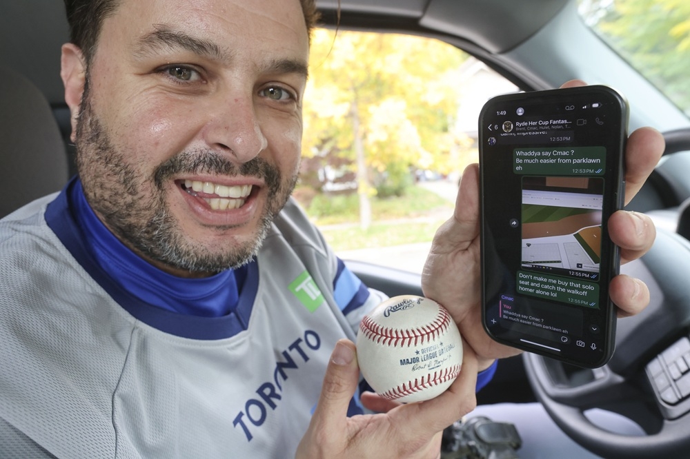 Toronto Blue Jays fan Michael Angeletti shows a text message he sent his cousins along with a prediction after he purchased a single seat for Game 7 of the American League Championship Series against the Seattle Mariners for $700. JACK BOLAND/TORONTO SUN Toronto Blue Jays fan Michael Angeletti shows a text message he sent his cousins along with a prediction after he purchased a single seat for Game 7 of the American League Championship Series against the Seattle Mariners for $700. JACK BOLAND/TORONTO SUN