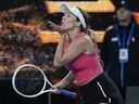 Danielle Collins blows a kiss to the crowd after defeating Destanee Aiava at the Australian Open.