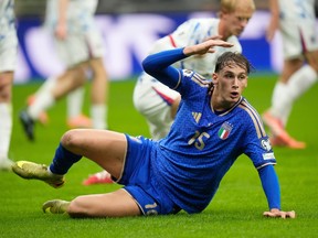 Italy's Pio Esposito reacts during the 2026 World Cup Group I qualifier soccer match between Italy and Norway.