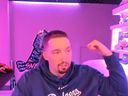 Los Angeles Dodgers pitcher Blake Snell talks during a Twitch broadcast.
