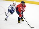 Washington Capitals left winger Alex Ovechkin skates with the puck past Matthew Nice of the Toronto Maple Leafs during a game last year.