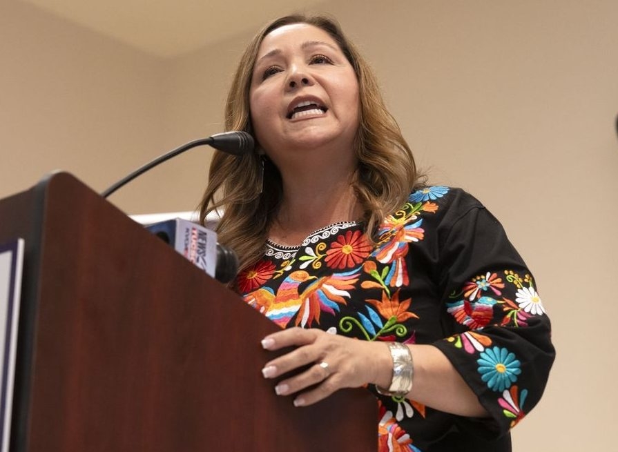  Rep.-Elect Adelita Grijalva speaks during a rally at El Rio Center on November 1, 2025 in Tucson, Arizona.