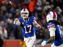 Josh Allen of the Buffalo Bills throws during the fourth quarter in the game against the Kansas City Chiefs at Highmark Stadium on Nov. 2, 2025, in Orchard Park, N.Y.