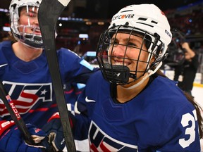Abby Murphy from the USA celebrates the victory with her teammates.