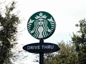 A Starbucks sign in Houston, January 16, 2025.
