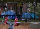 Beaches-East York City Councilman Brad Bradford will next week announce to City Council a proposal that would require campgrounds to not be located within 200 meters of a playground, school or daycare center, including the small encampment in the center of Stanley G. Grizzle Park seen here on Friday, November 7, 2025.