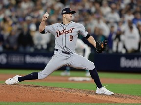 Detroit Tigers pitcher Jack Flaherty delivers a pitch.