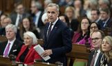 Prime Minister Mark Carney stands up during question period on Parliament Hill in Ottawa, Monday, Nov. 17, 2025.