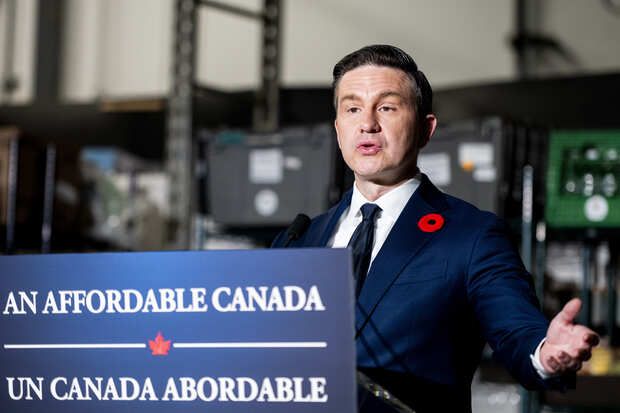 Leader of the Conservative Party Pierre Poilievre speaks during a press conference in Ottawa, on Sunday, Nov. 2, 2025. THE CANADIAN PRESS/Spencer Colby