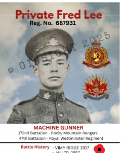  The Kamloops., B.C.-born Fred Lee is among 20 ‘ghost’ soldiers who will portrayed as the group walks through Toronto’s downtown on Saturday as part of early Remembrance Day ceremonies. (Unknown Soldier Production)