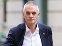 Outgoing BBC Director-General Tim Davie is seen outside BBC Broadcasting House in London, Tuesday Nov. 11, 2025.