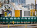 A power generator hums outside the temporary shelter on Bathurst Street, between Lake Shore Boulevard. and Queens Quay W., on Wednesday, November 5, 2025.