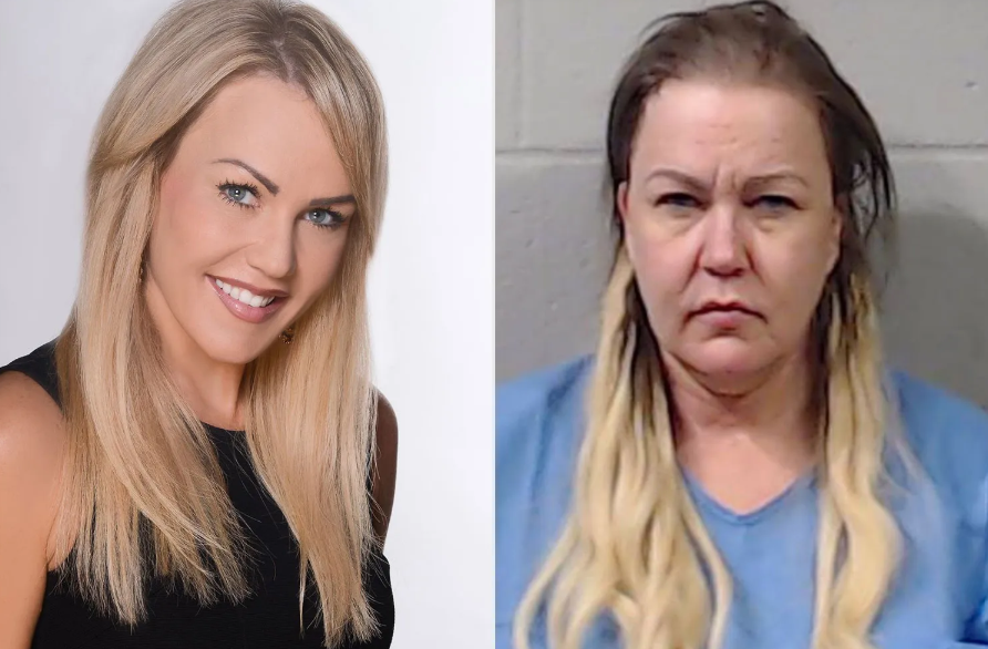  YOUVE COME A LONG WAY BABY: Former TV anchorwoman Angelynn “Angie” Mock during her salad days and in her most recent mugshot. FACEBOOK/ WPD