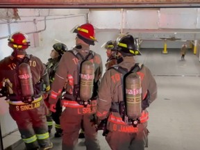 Toronto firefighters have been battleing a stubborn fire within the walls of two apartment buildings at 11 Thorncliffe Park Dr. and 21 Overlea Blvd. since Thursday, Nov. 27, 2025.