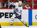 Oliver Ekman-Larsson of the Toronto Maple Leafs skates with the puck during a game against the Carolina Hurricanes.