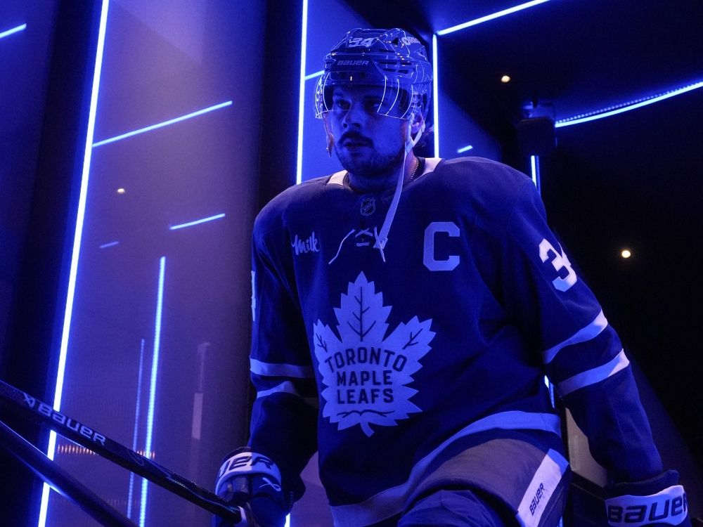 Toronto Maple Leafs' Auston Matthews heads back to the locker room after warm up ahead of a game against the Tampa Bay Lightning.