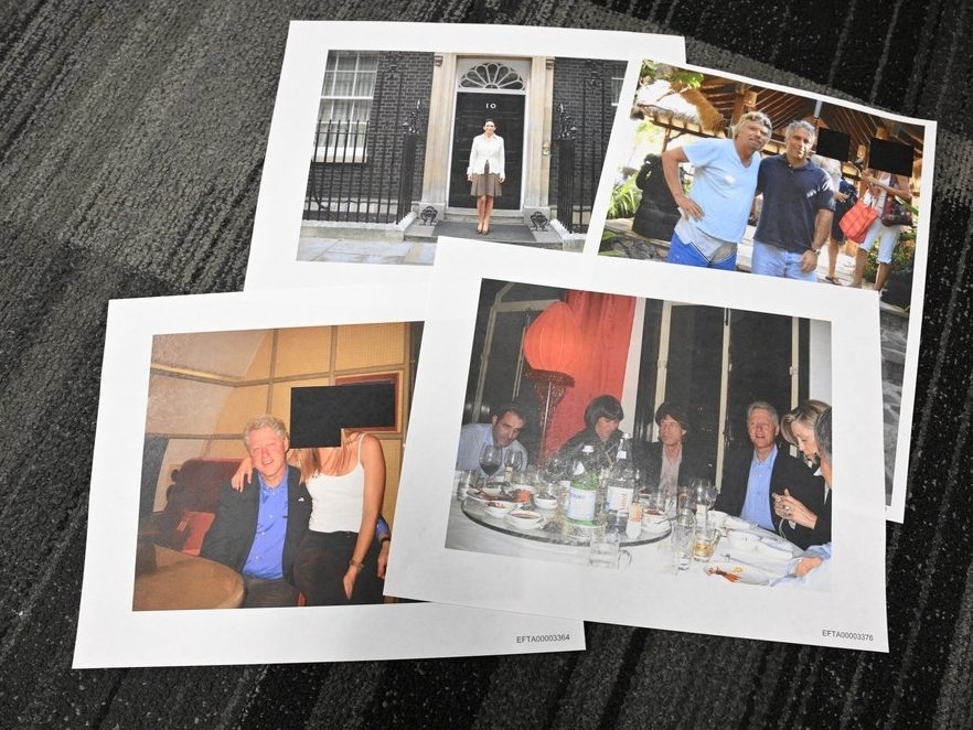  This photo illustration taken in Washington, DC, on December 19, 2025 shows photographs, including of former US president Bill Clinton, Rolling Stones singer Mick Jagger, Virgin Group chairman Richard Branson and Ghislaine Maxwell, after the US Justice Department began releasing the long-awaited records from the investigation into the politically explosive case of convicted sex offender Jeffrey Epstein.