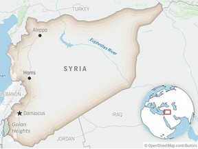 This is a locator map for Syria with its capital, Damascus.