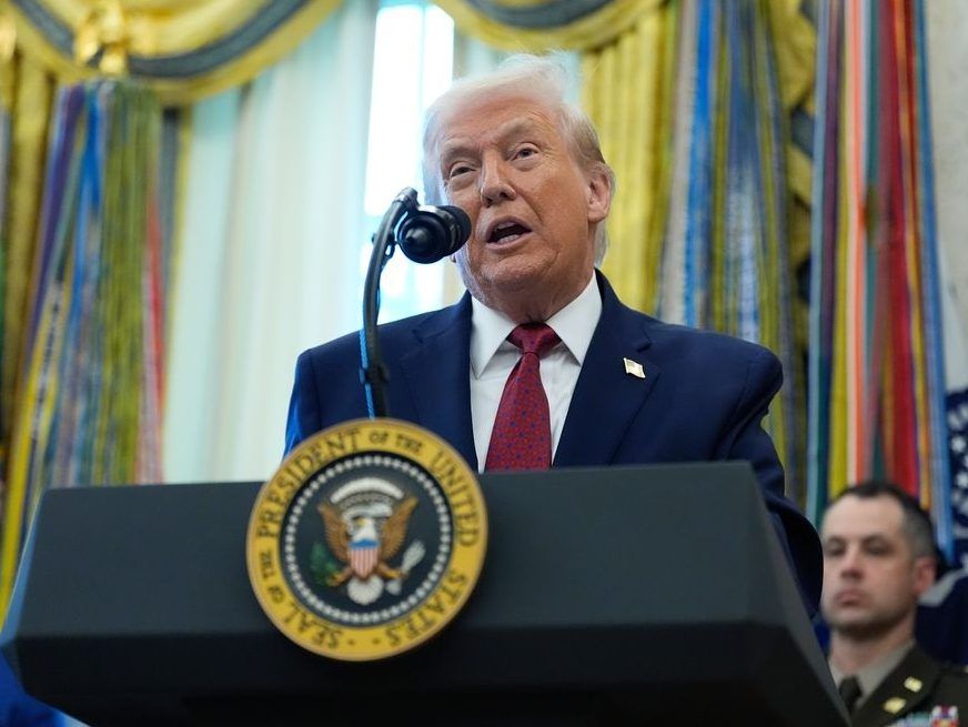 President Donald Trump speaks during a Mexican Border Defense Medal presentation in the Oval Office of the White House, Monday, Dec. 15, 2025, in Washington.