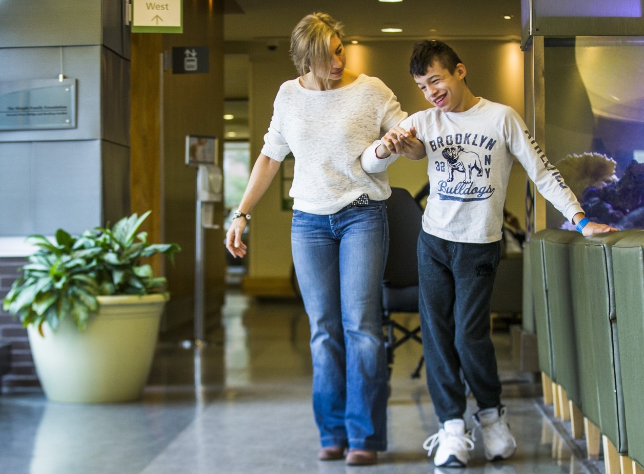  A.J. Morrison, 19, who was born without a cerebellum and has cerebral palsy, is seen here with his mom Mary Jo Vradis at Variety Village.