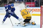 Maple Leafs forward Steven Lorentz scores past Pittsburgh Penguins goaltender Stuart Skinner during the second period in Toronto on Tuesday, Dec. 23, 2025.