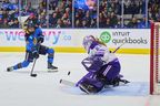 Toronto Sceptres' Jesse Compher (18) shoots on Minnesota Frost goaltender Nicole Hensley (29) during second period PWHL hockey action in Toronto, on Tuesday, Dec. 30, 2025. THE CANADIAN PRESS/Sammy Kogan