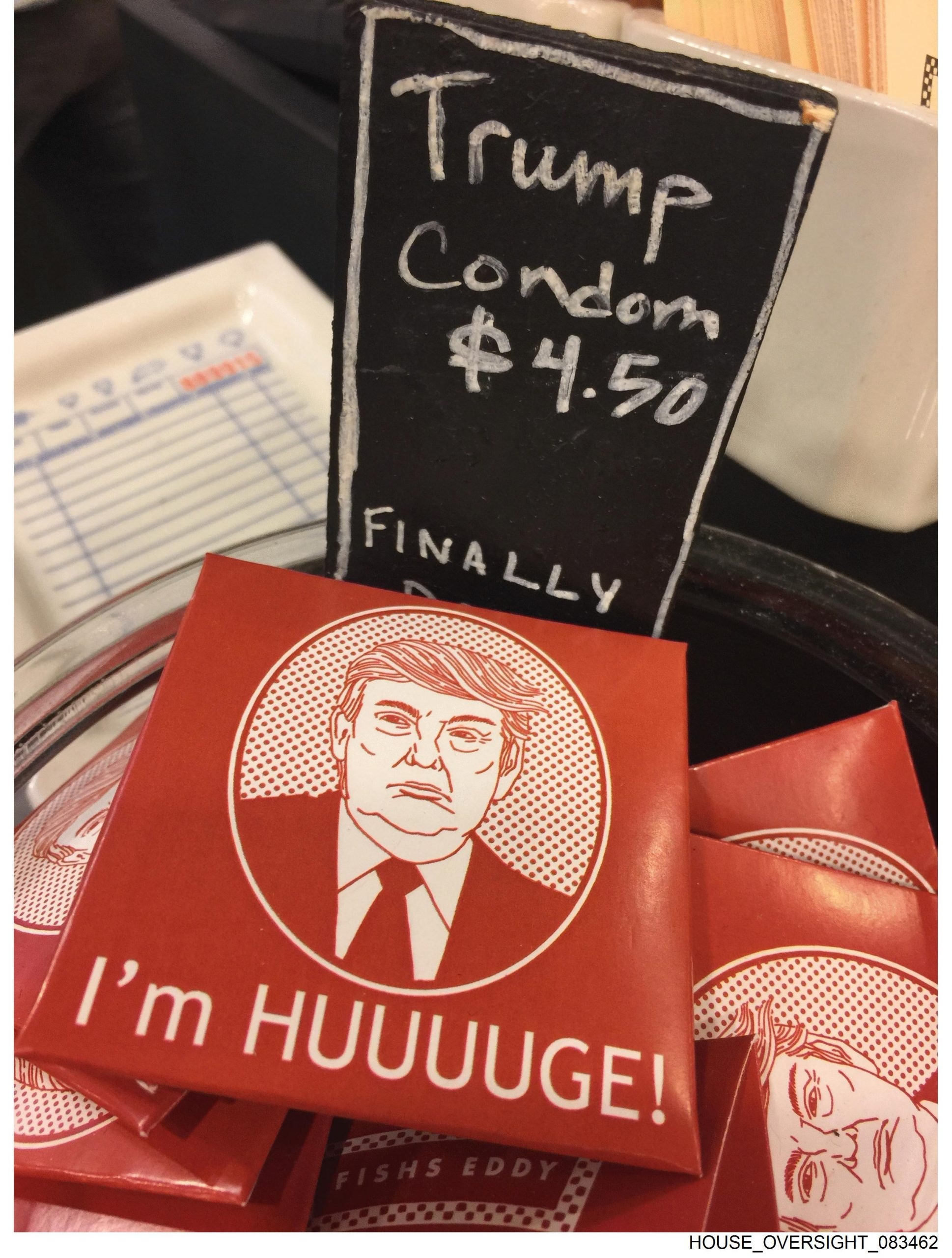  Trump-branded condoms are pictured in a photo released by Democrats on the House Oversight Committee.