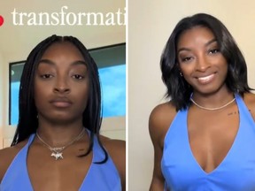 Simone Biles shows her followers her “transformation” after having breast augmentation. simonebilesowens/TIKTOK