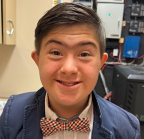 Leo Tarr, 13, dressed up for school photos.