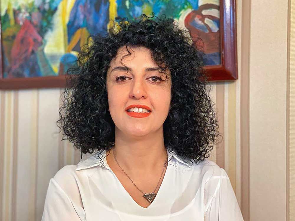 A handout photo provided by the Narges Mohammadi Foundation on Oct. 2, 2023 shows an undated, unlocated photo of Iranian rights campaigner Narges Mohammadi. 