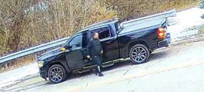  York Regional Police are seeking the identity of this man and truck after investigators allege a large amount of property was dumped in Mississauga on Wednesday, Dec. 3, 2025. (Handout/York Regional Police)